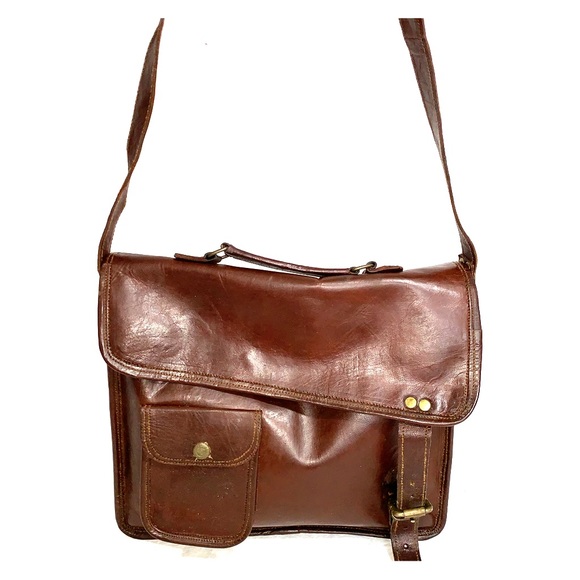 Vintage amazing brown waxed leather messenger bag
